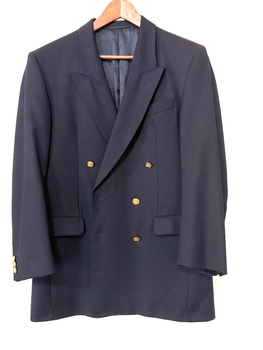 AUTHENTIC VTG Burberrys of London Navy Double Breasted Gold Button Blazer 40R